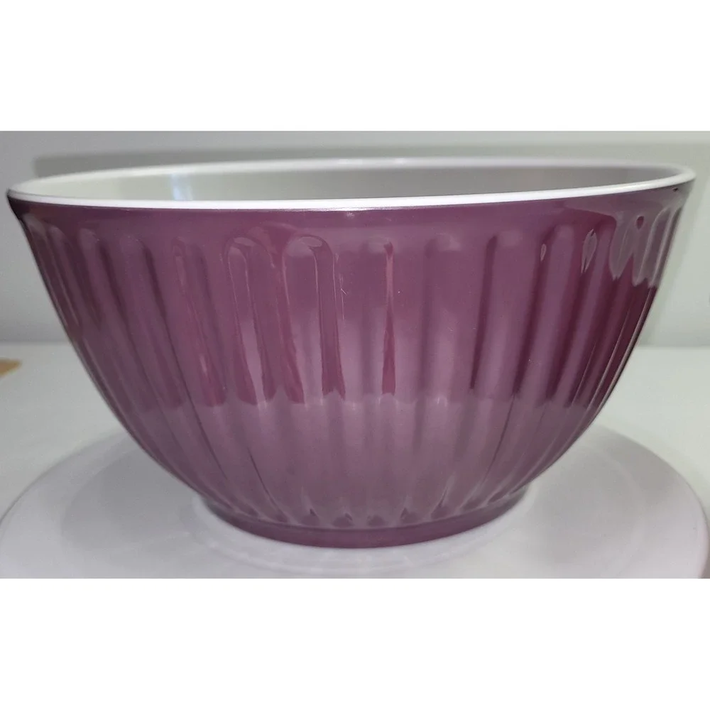 Melamine Mixing Bowl Set Purple Burnt Orange Fluted Ribbed with Lids 2pc